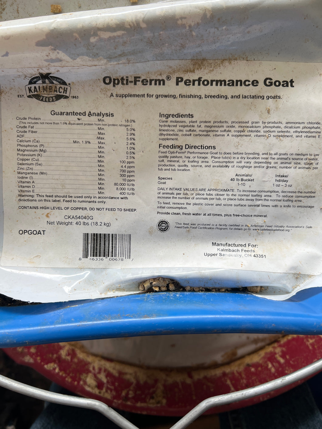 Kalmbach Opti-Ferm Goat tub 40lbs bucket