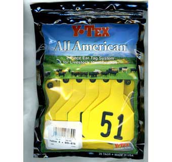 Y-Tex All American Two Piece Ear Tags 4 * Yellow Numbered