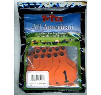 Y-Tex All American Two Piece Ear Tags 3* Orange Numbered