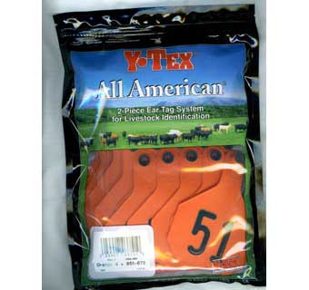 Y-Tex All American Ear Tow Piece Tags 4* Orange Numbered