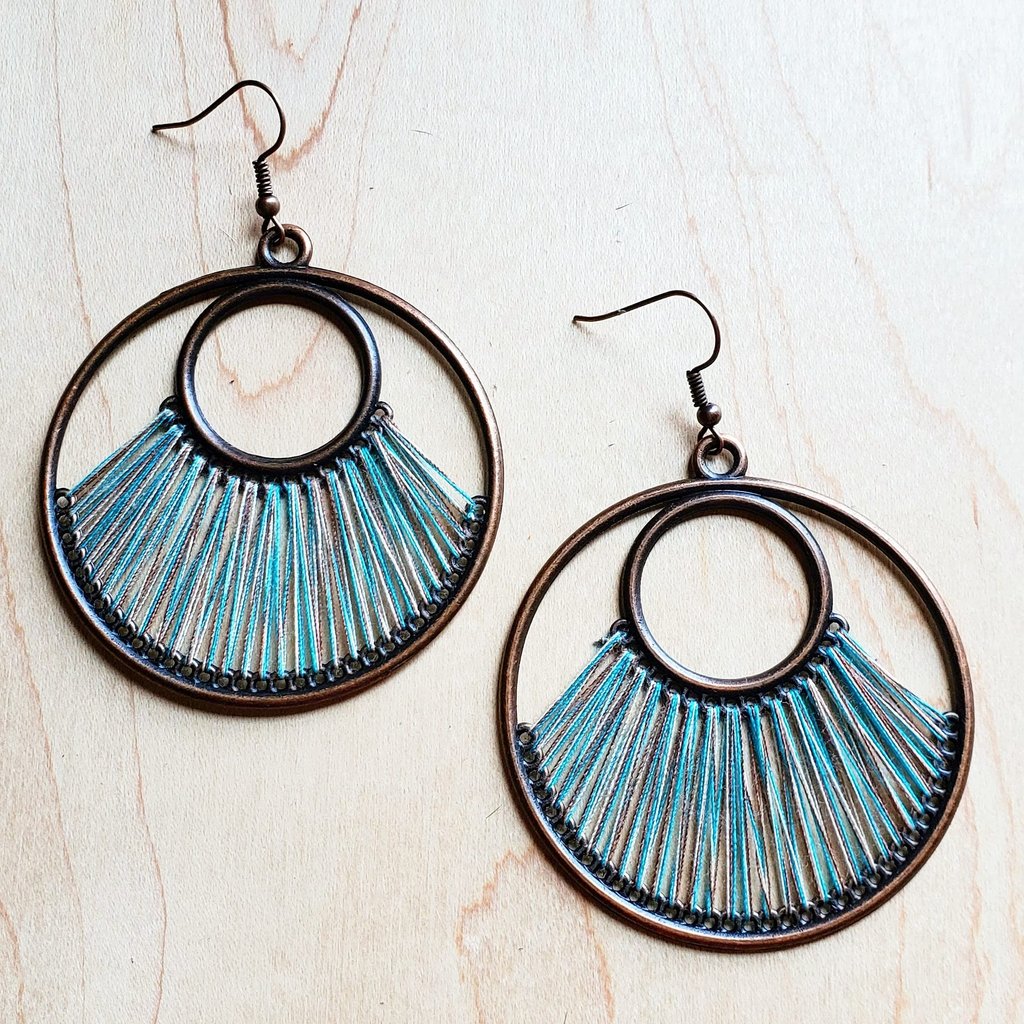 Denim Blue Fan Woven Hoop Earrings