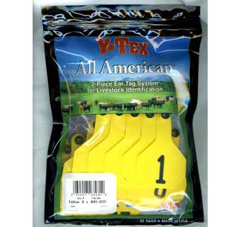 Y-Tex All American Two Piece Ear Tags 3 * Yellow Numbered