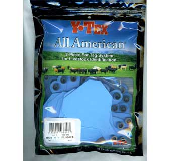 Y-Tex All American Two Piece Ear Tags 3* Blue Blank