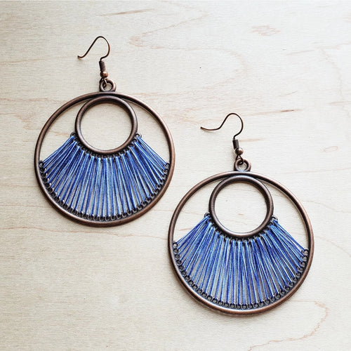 Peacock Blue Fan Woven Hoop Earrings