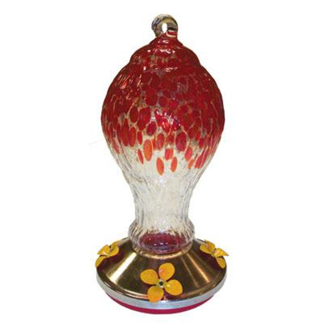 Textured Red Glass Teardrop Humming Bird Feeder