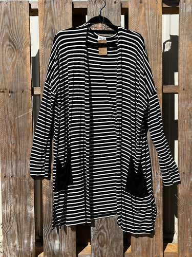 Black + White Stripped Cardigan