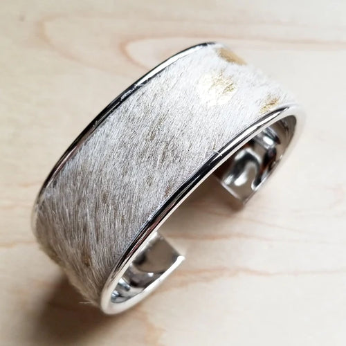 Narrow Cuff Bangle Hair-on-Hide Cream and Gold
