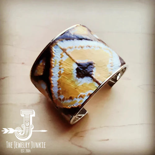 Wide Cuff Bangle Bracelet in Yellow Navajo Leather 003c