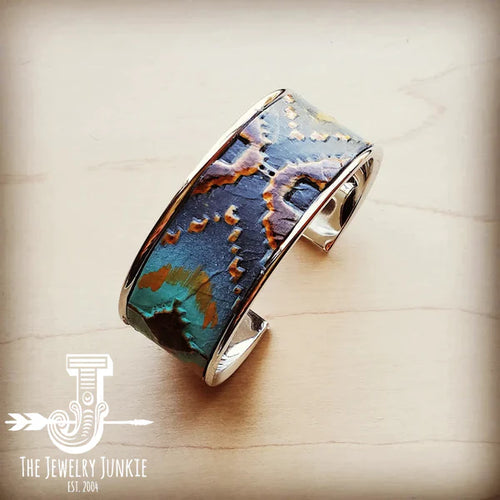 Narrow Leather Cuff Bangle Bracelet in Blue Navajo 010s
