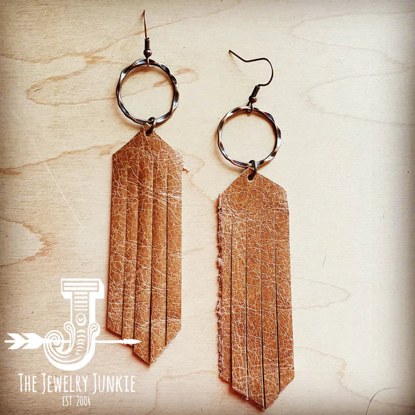 Brown Leather Fringe Earrings