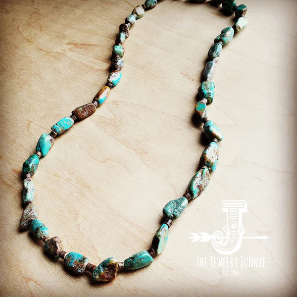 Genuine Natural Turquoise and Wood Long Necklace