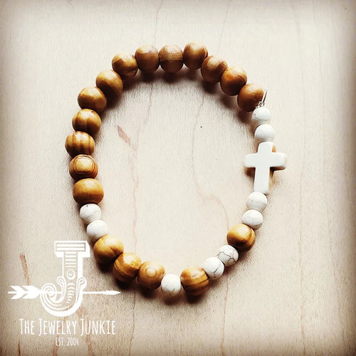 Wood & White Turquoise Bracelet 804c