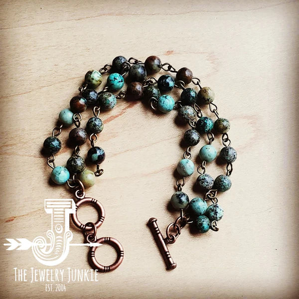 African Turquoise Triple Strand Bracelet 804s