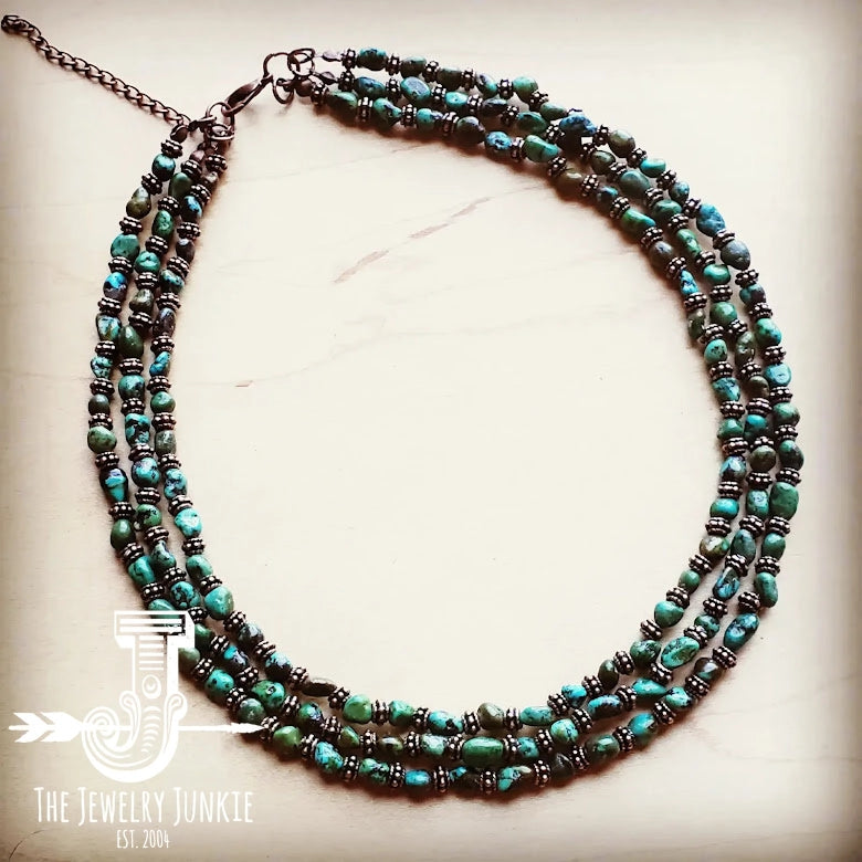 Triple Strand Natural Turquoise Collar Necklace